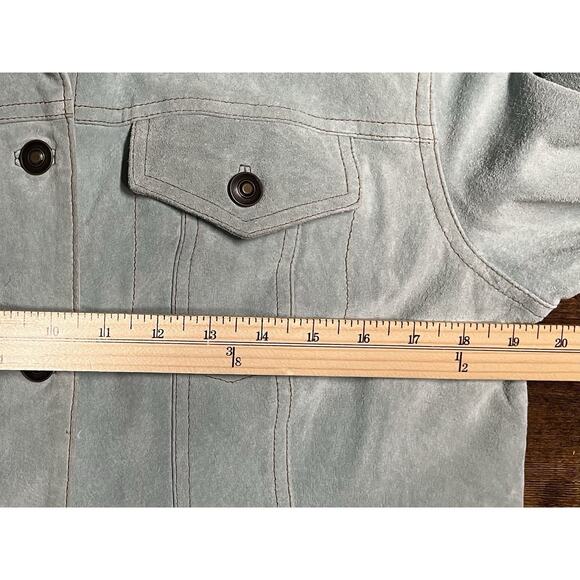 Terry Lewis Women's Suede Jacket Button Pockets Powder Blue Size Medium - Picture 14 of 15